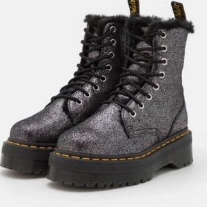 Dr Martens JADON Platform Black grey glitter Fur lined
